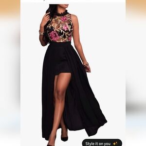 NWT Red Dot Boutique Black Lace Chiffon Maxi Dress Plus Size 3x New